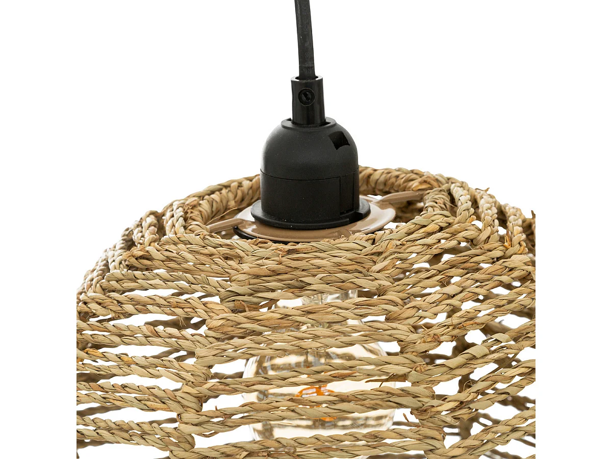 Luminaire Suspension 2 Lampes en métal Noir et Jonc de mer L 50 cm