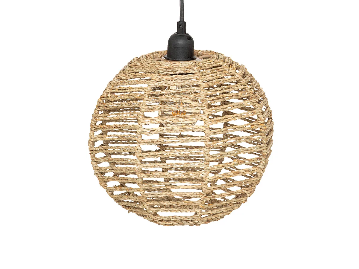 Luminaire Suspension 2 Lampes en métal Noir et Jonc de mer L 50 cm