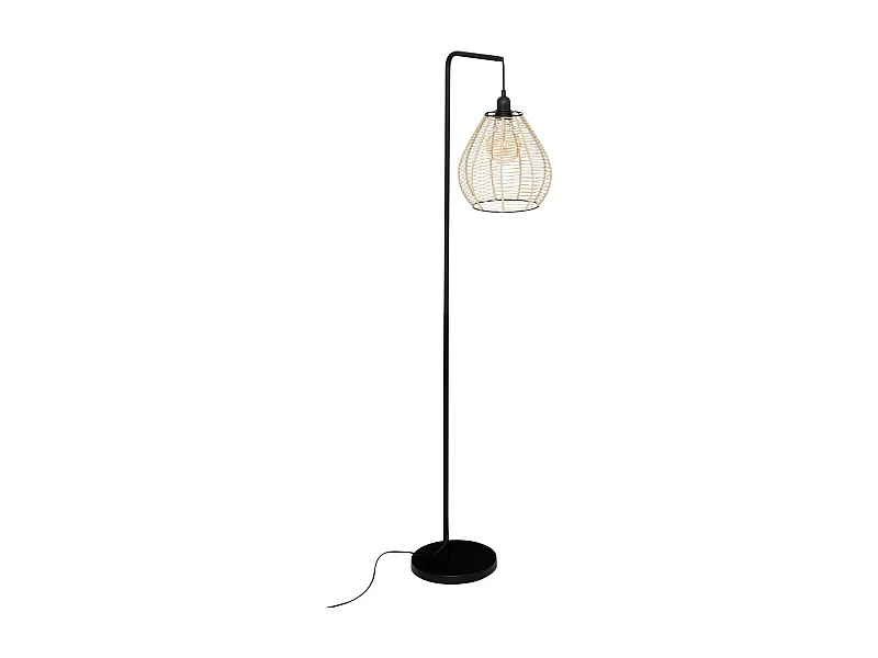 Lampadaire en métal Noir et abat-jour corde H 149.5 cm