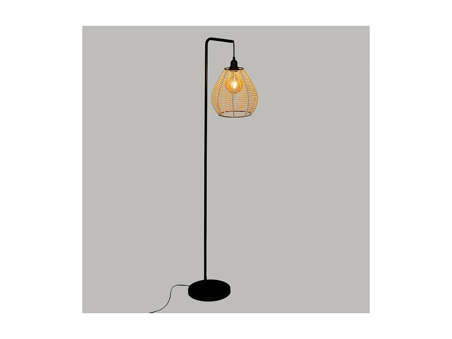 Lampadaire en métal Noir et abat-jour corde H 149.5 cm