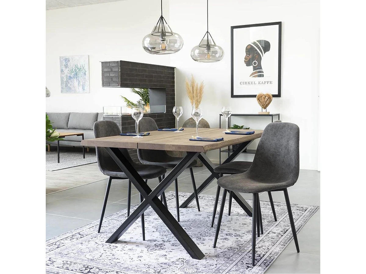 CIOTAT - Table Repas 140cm Plateau Chêne Grisé et Pieds Acier