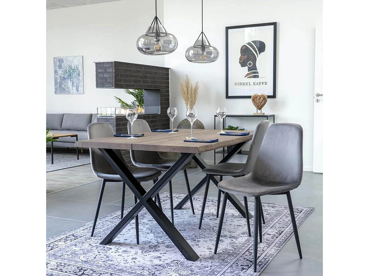 CIOTAT - Table Repas 140cm Plateau Chêne Grisé et Pieds Acier