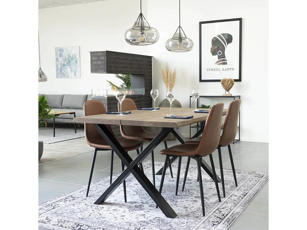 CIOTAT - Table Repas 140cm Plateau Chêne Grisé et Pieds Acier