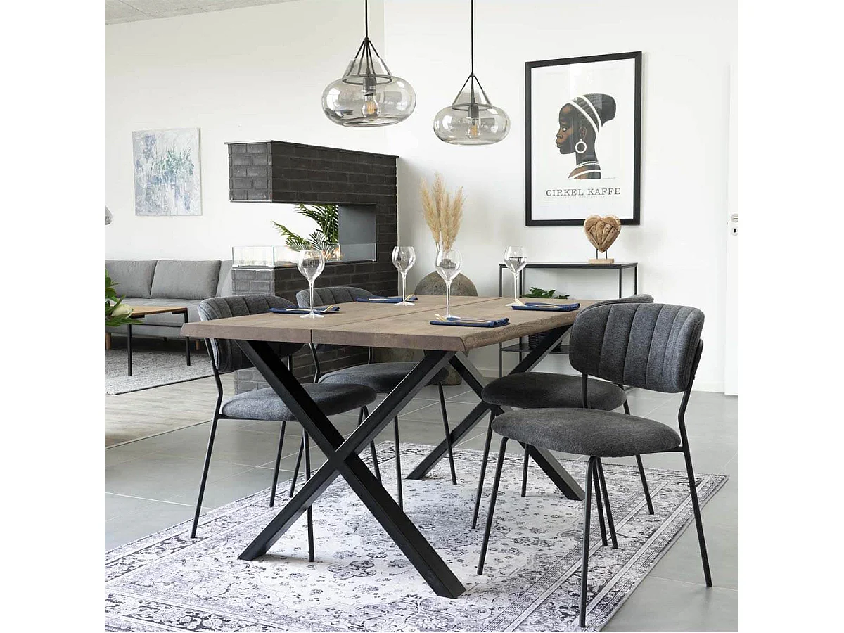 CIOTAT - Table Repas 140cm Plateau Chêne Grisé et Pieds Acier