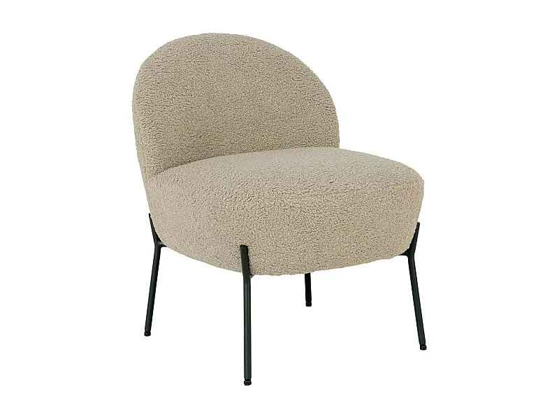 SPLINE - Fauteuil Imitation Laine Beige Piétement Acier Noir