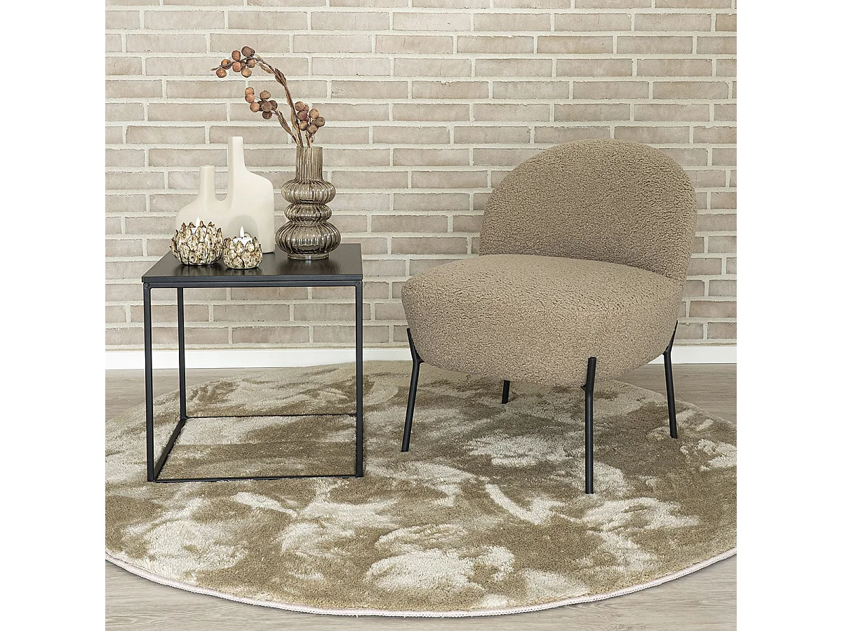 SPLINE - Fauteuil Imitation Laine Beige Piétement Acier Noir