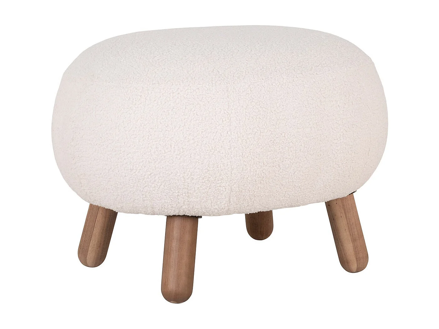 MOOT - Repose-Pieds Imitation Laine Blanche et Pieds Bois