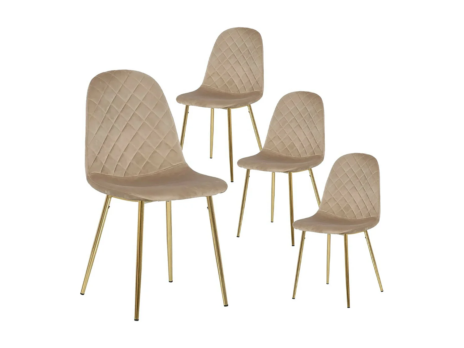GLASSY - Lot de 4 Chaises Surpiqures Carreaux Velours Taupe
