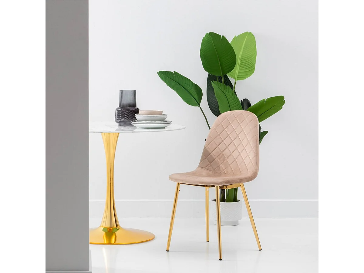 GLASSY - Lot de 4 Chaises Surpiqures Carreaux Velours Taupe