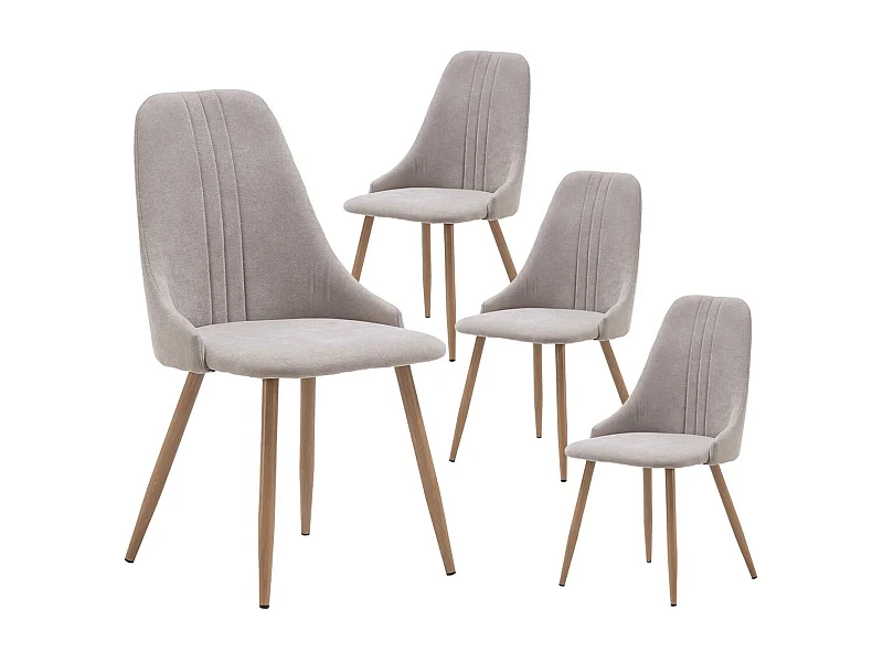 MICAT - Lot de 4 Chaises Tissu Beige 3 Lignes Surpiquées Pieds Métal Effet Bois