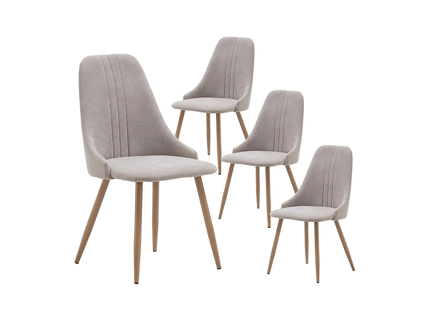MICAT - Lot de 4 Chaises Tissu Beige 3 Lignes Surpiquées Pieds Métal Effet Bois