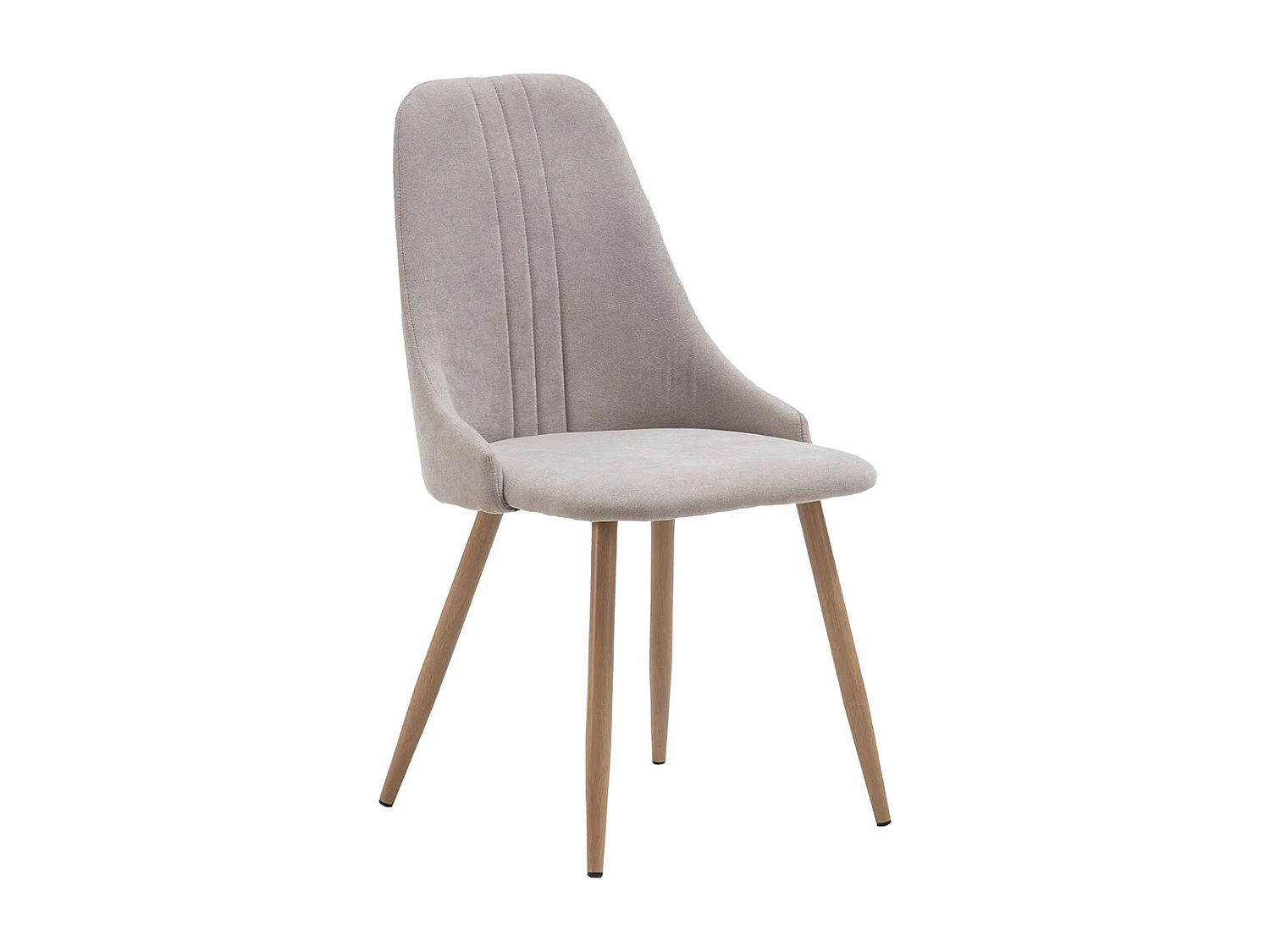 MICAT - Lot de 4 Chaises Tissu Beige 3 Lignes Surpiquées Pieds Métal Effet Bois