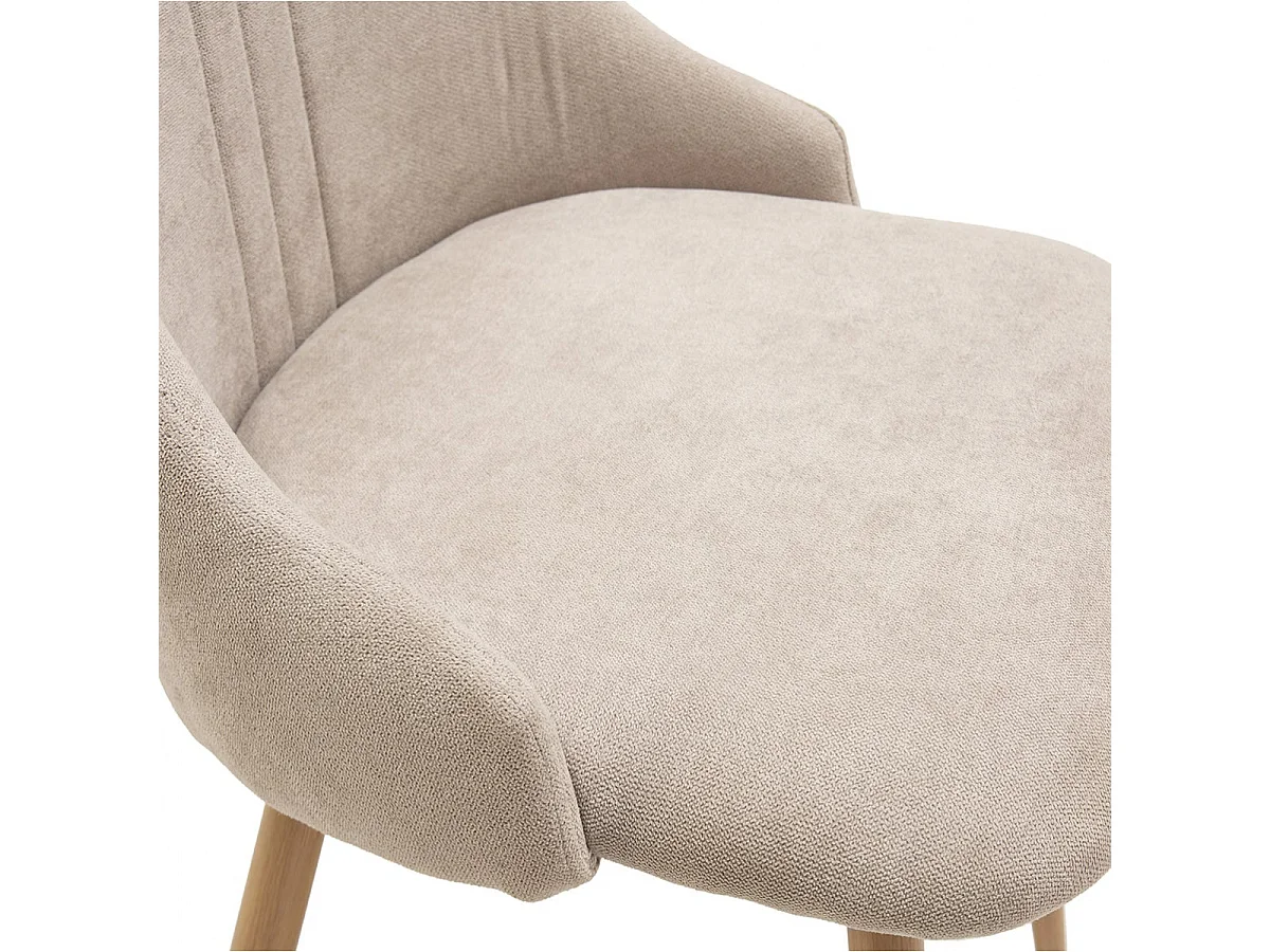 MICAT - Lot de 4 Chaises Tissu Beige 3 Lignes Surpiquées Pieds Métal Effet Bois