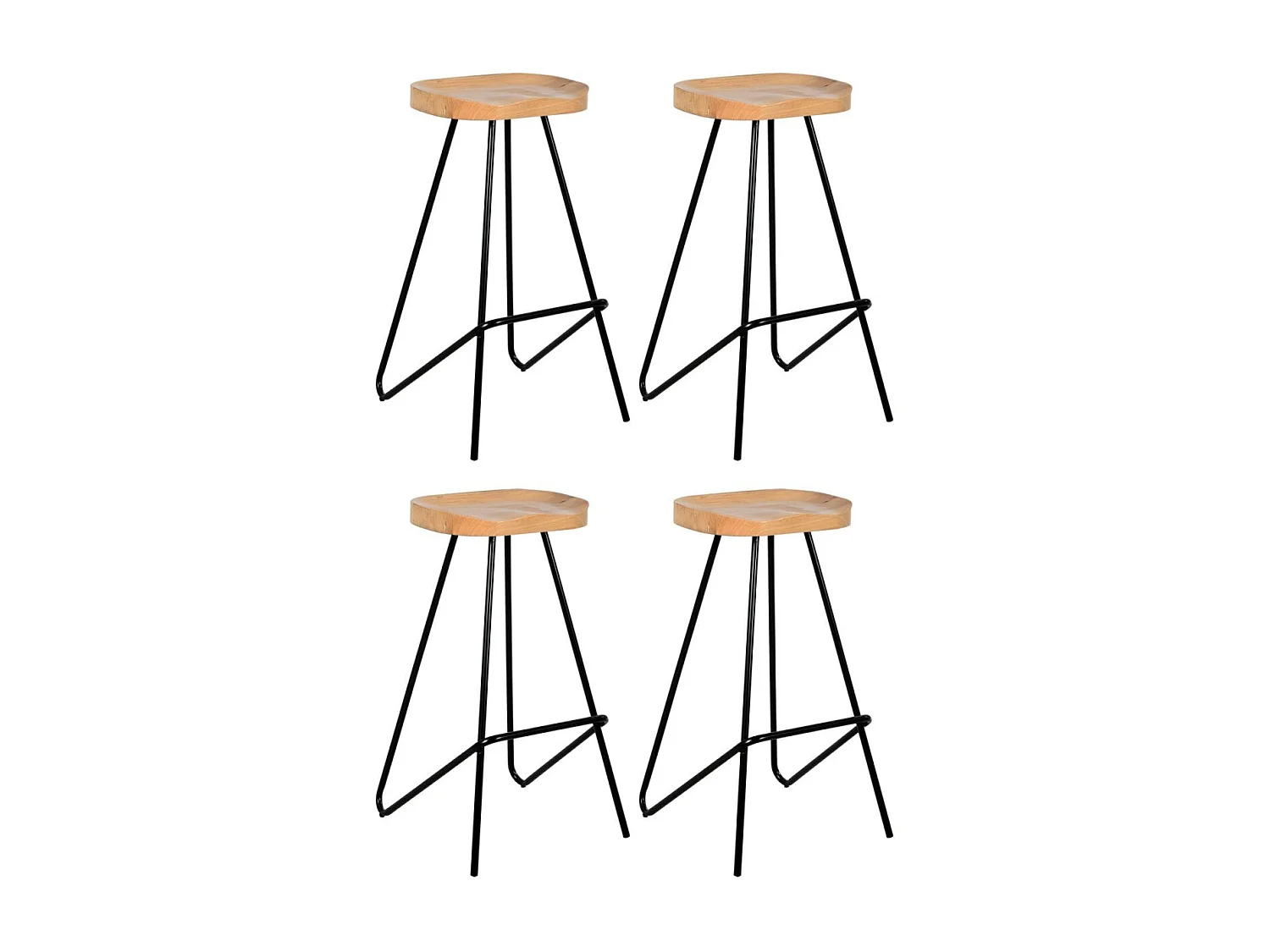 Tabouret de bar assise moulée en métal et bois d'orme huilé Lot de 4