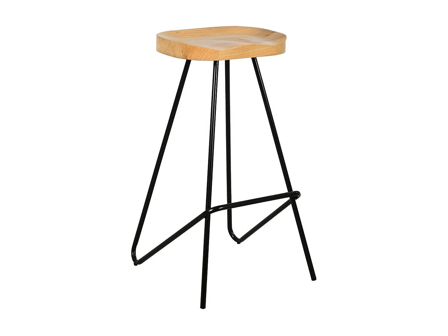 Sgabello da bar con seduta sagomata in metallo e legno d'olmo oliato Set di 4