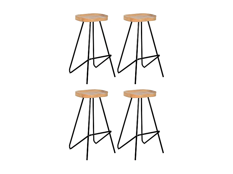 Tabouret de bar assise moulée en métal et bois d'orme huilé Lot de 4