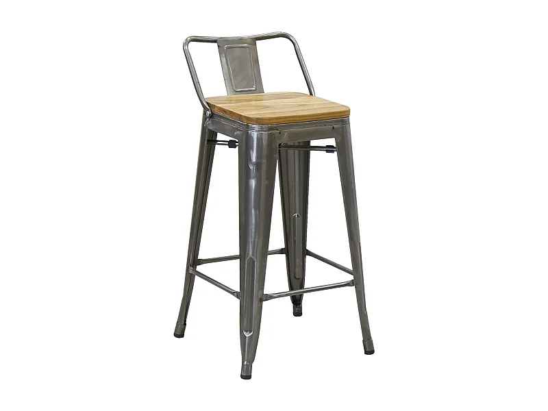 Tabouret de bar en acier brossé et bois d'orme huilé