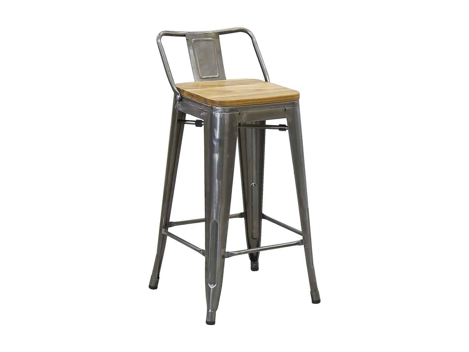 Tabouret de bar en acier brossé et bois d'orme huilé