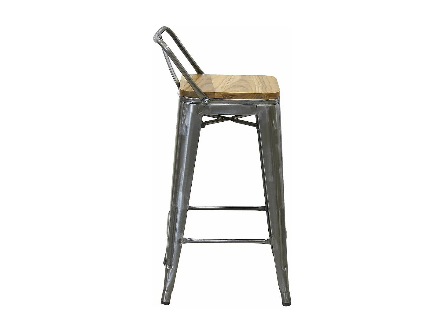 Tabouret de bar en acier brossé et bois d'orme huilé