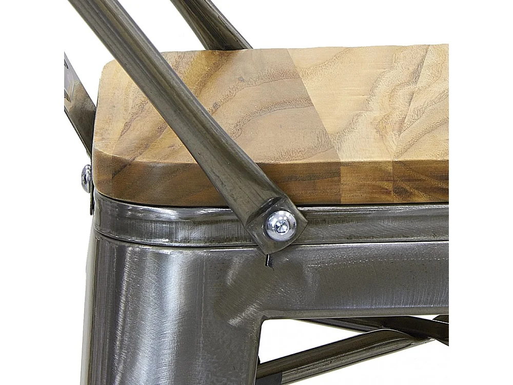 Tabouret de bar en acier brossé et bois d'orme huilé