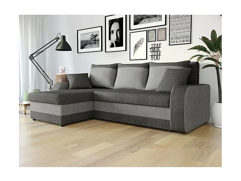 Canapé d'angle convertible KRISTO en tissu gris