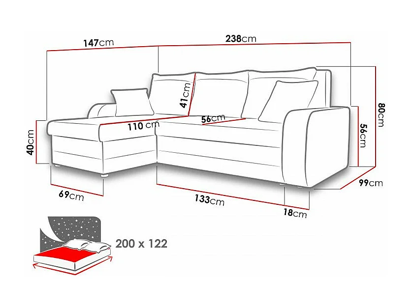 Sofá esquinero convertible KRISTO en tela gris