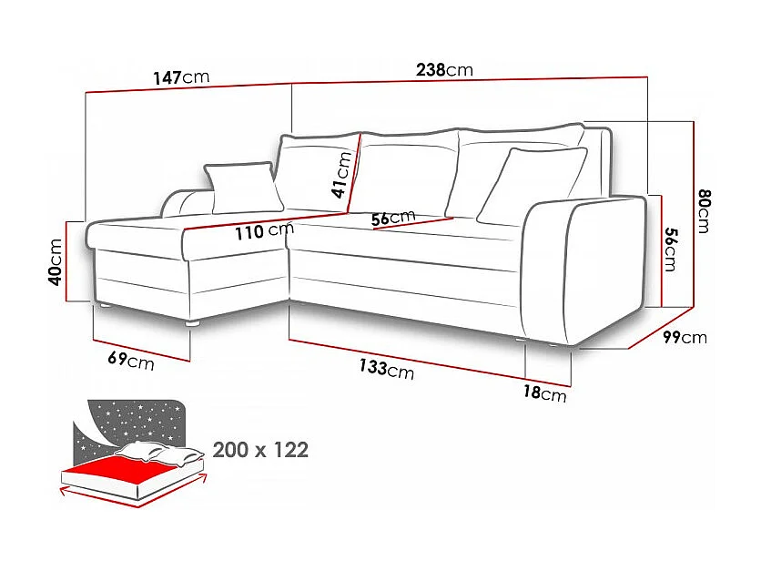 Canapé d'angle convertible KRISTO en tissu gris