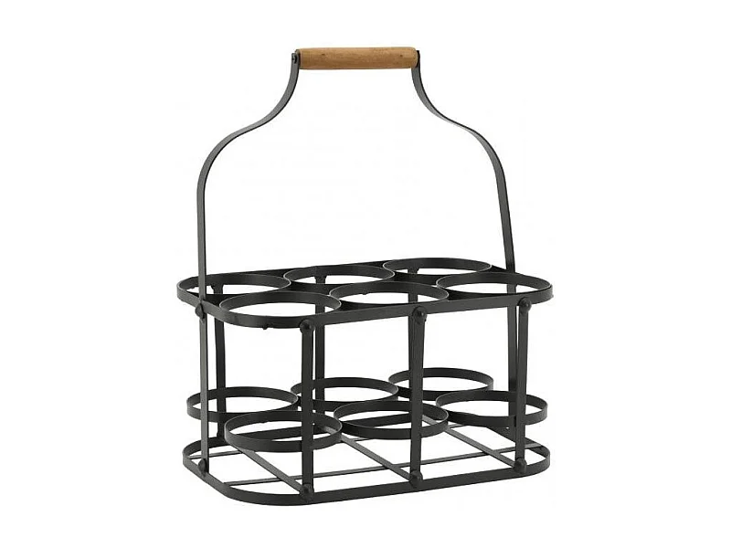 Panier bouteilles en métal et bois 6 bouteilles