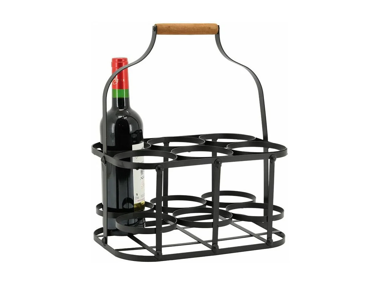 Panier bouteilles en métal et bois 6 bouteilles
