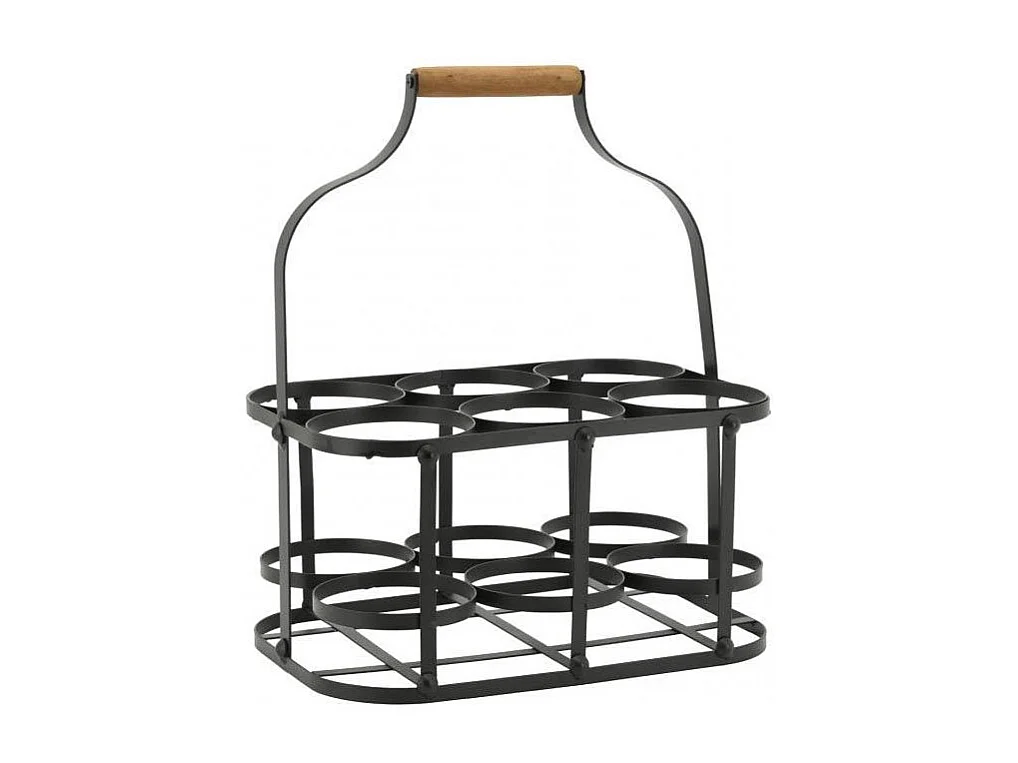 Panier bouteilles en métal et bois 6 bouteilles