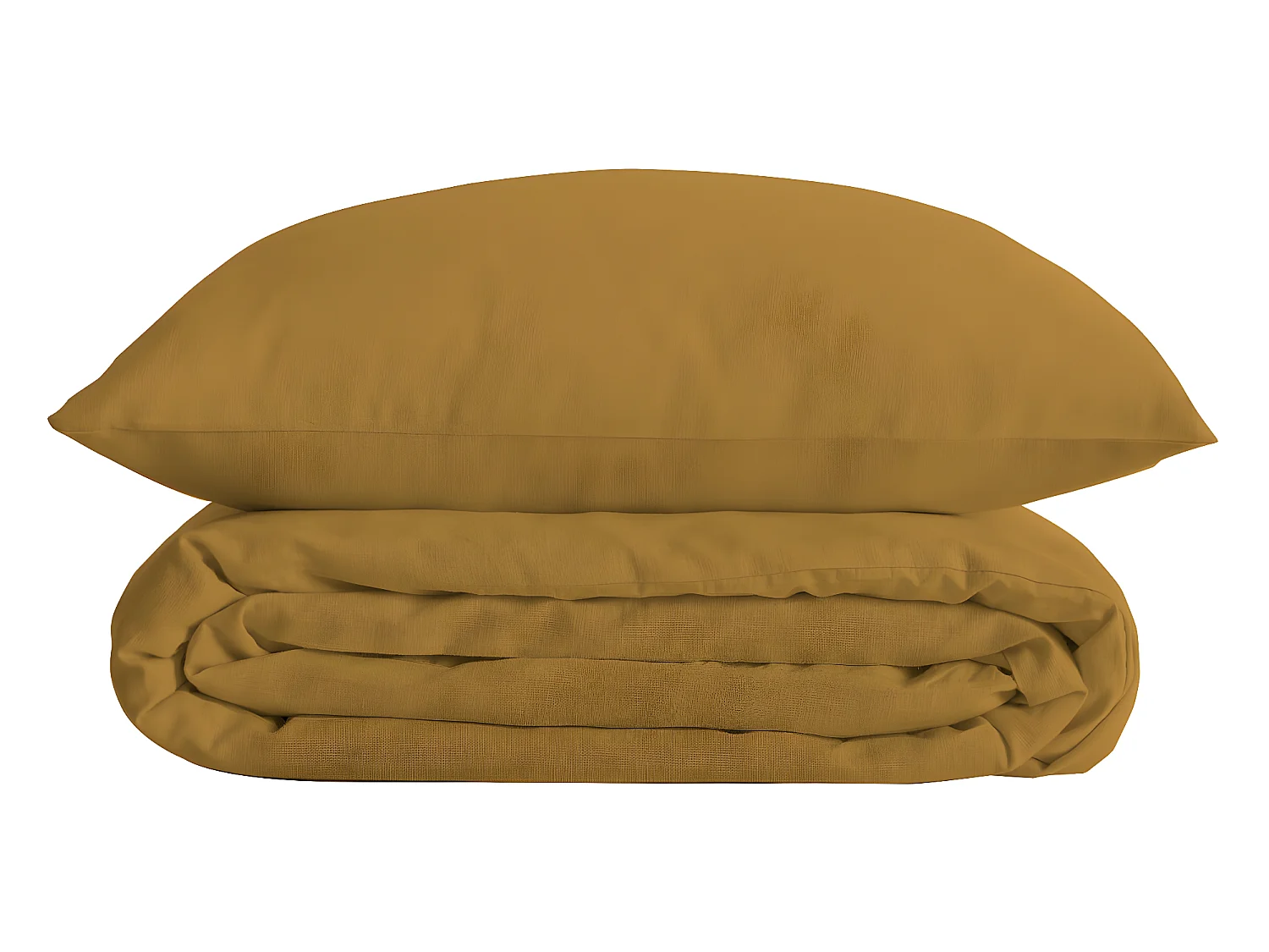 Parure de lit 2 Personnes en Percale de Coton Jaune Ocre  240 x 220 cm Housse de couette avec 2 taies
