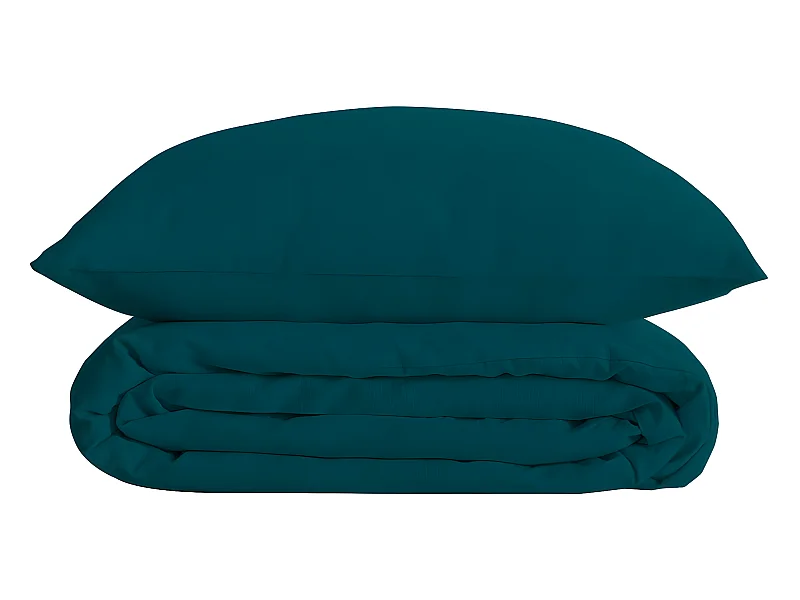 Parure de lit 2 Personnes en Percale de Coton  Bleu Egéen  240 x 220 cm Housse de couette avec 2 taies