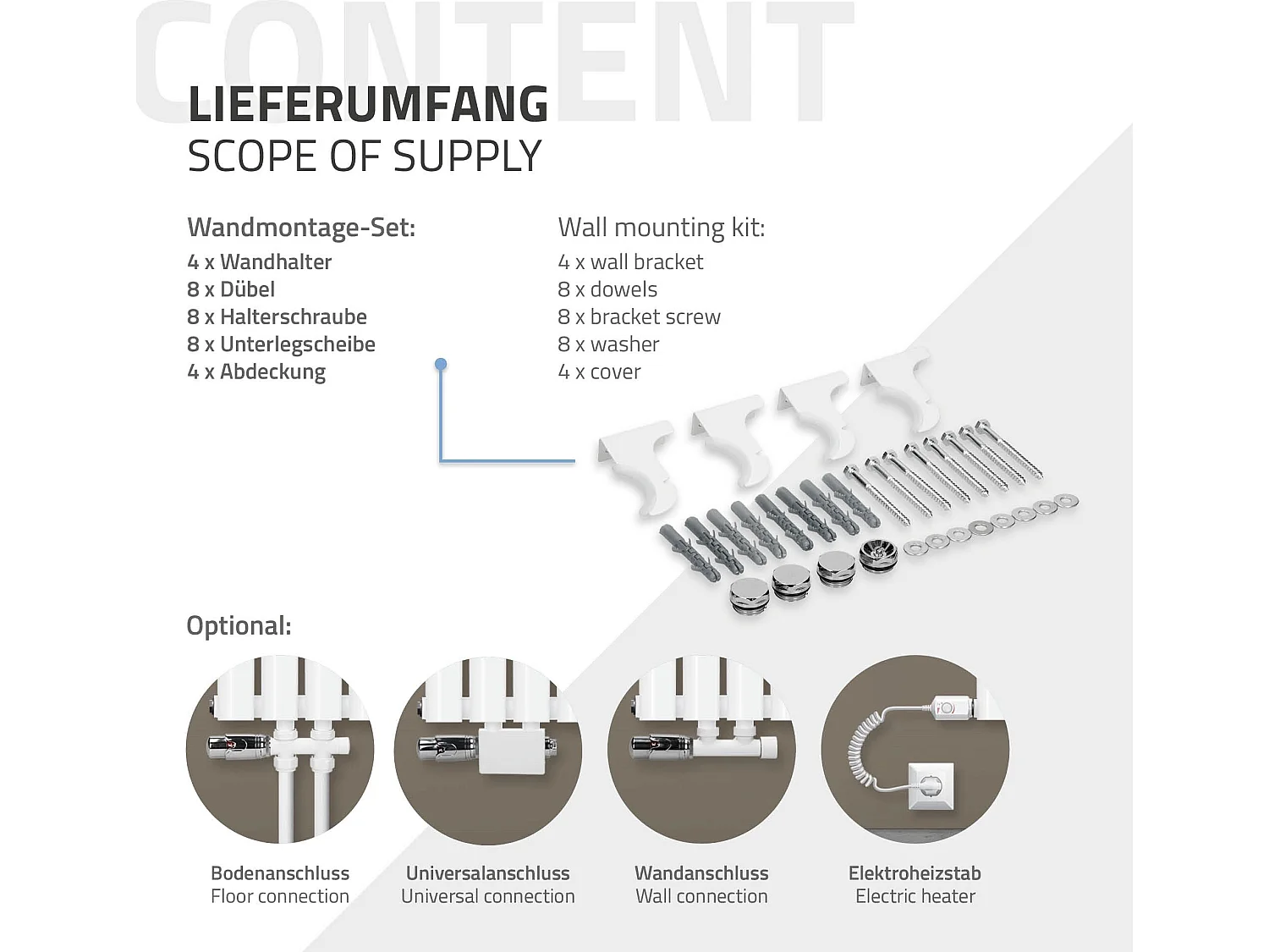 Radiateur Oval Tube double couche blanc moderne 780x600 mm raccord à gauche