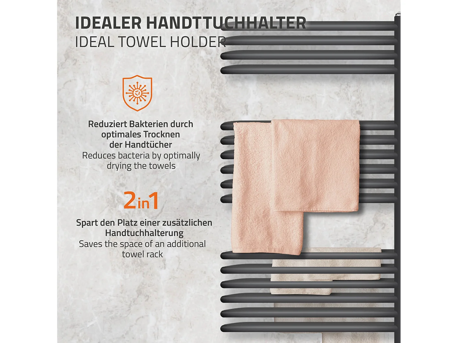 Radiateur Partition 500x1200 mm anthracite moderne avec élément chauffant 900W