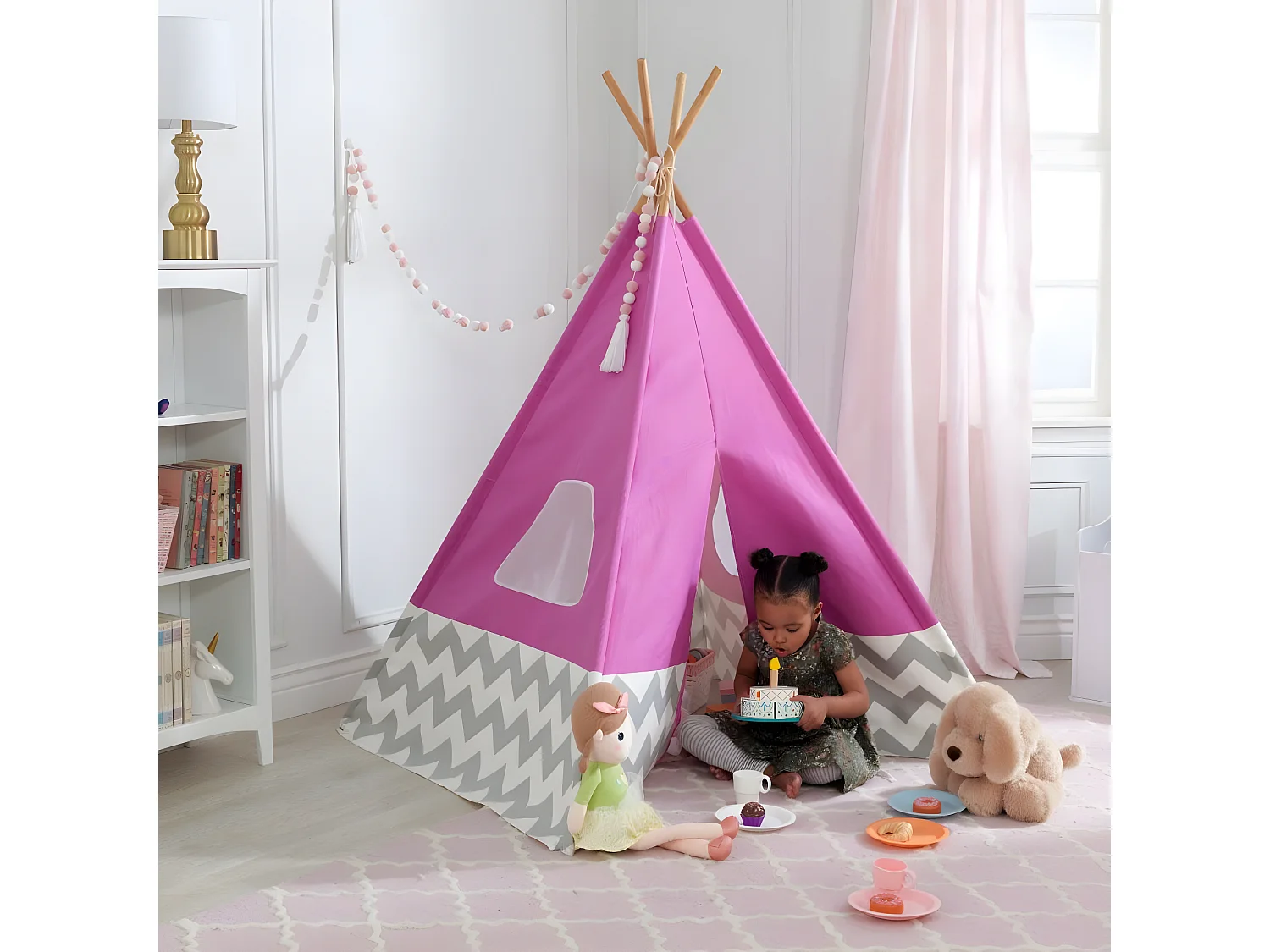 Tepee per bambini in tela e bambù - Rosa