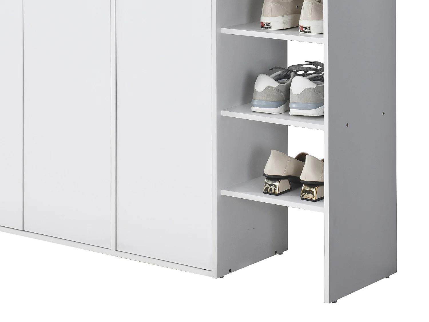 Schuhschrank - 3 Türen & 3 Ablagefächer - Weiß und Holzfarben hell - SKAIDO