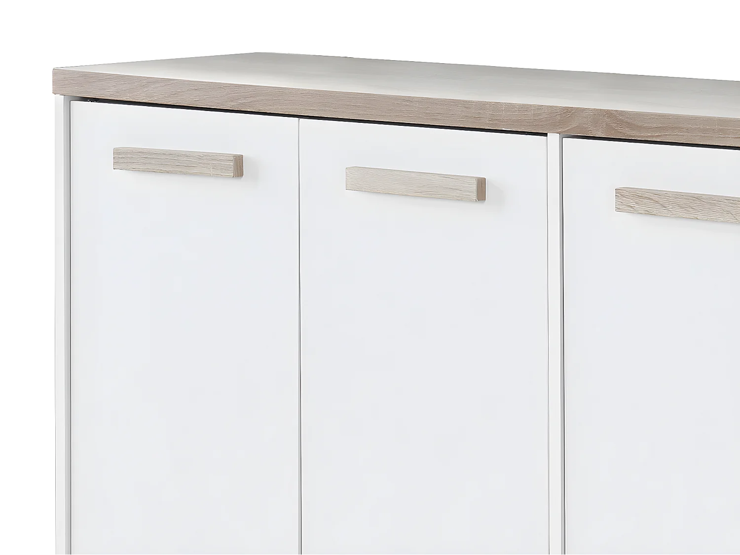 Schuhschrank - 3 Türen & 3 Ablagefächer - Weiß und Holzfarben hell - SKAIDO