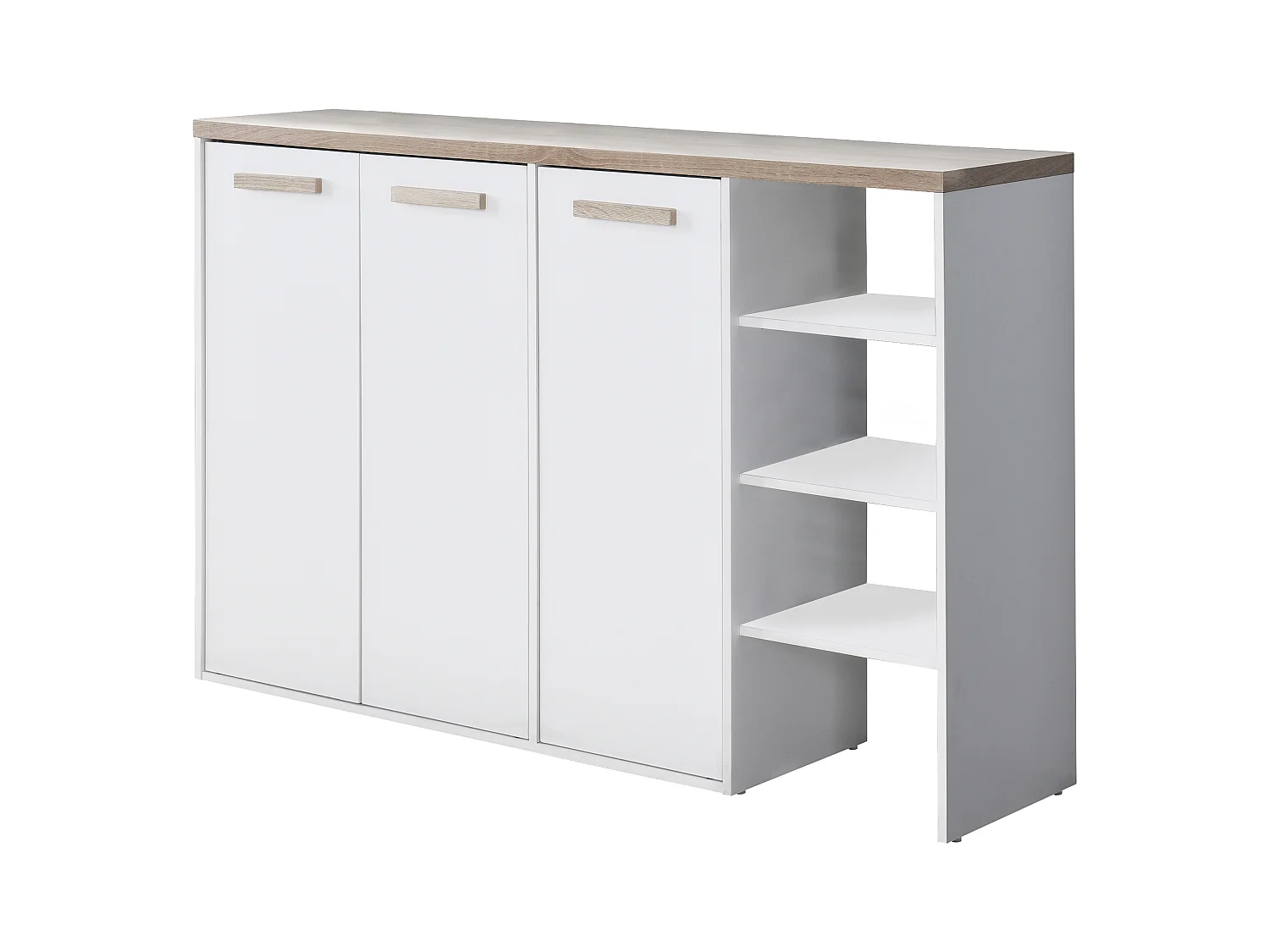 Mueble zapatero de 3 puertas y 3 estantes - Blanco y Natural claro - SKAIDO