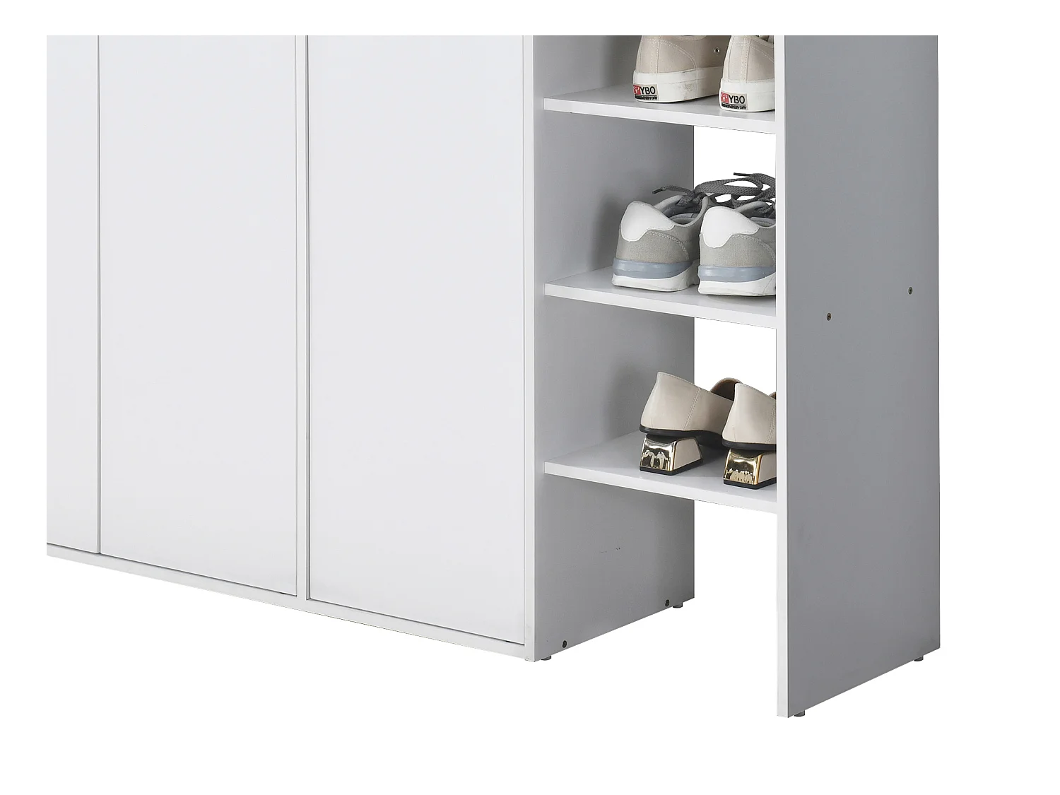 Mueble zapatero de 3 puertas y 3 estantes - Blanco y Natural claro - SKAIDO