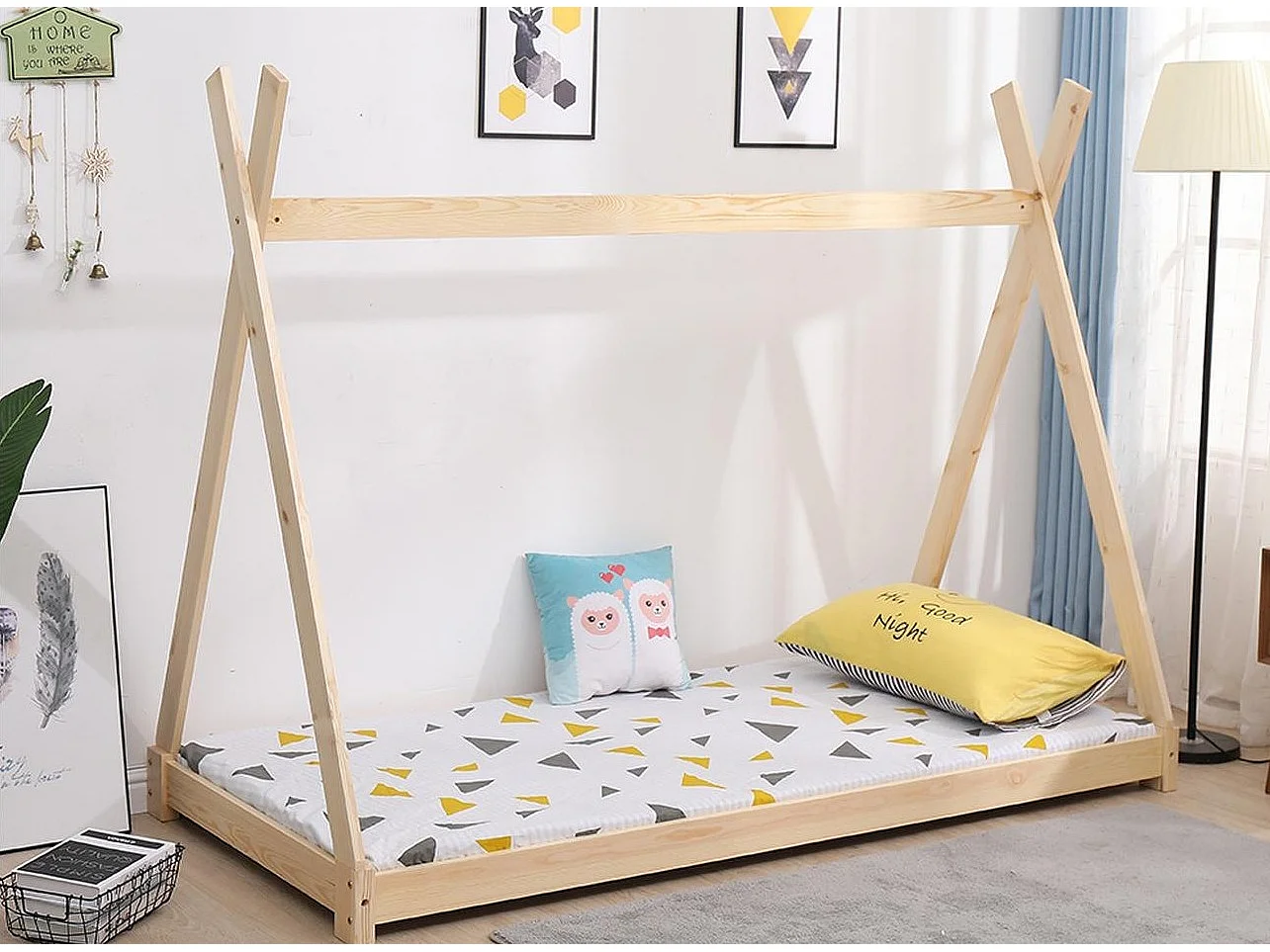 Lit Enfant Tipi en Bois "Banks" 90x190cm Beige