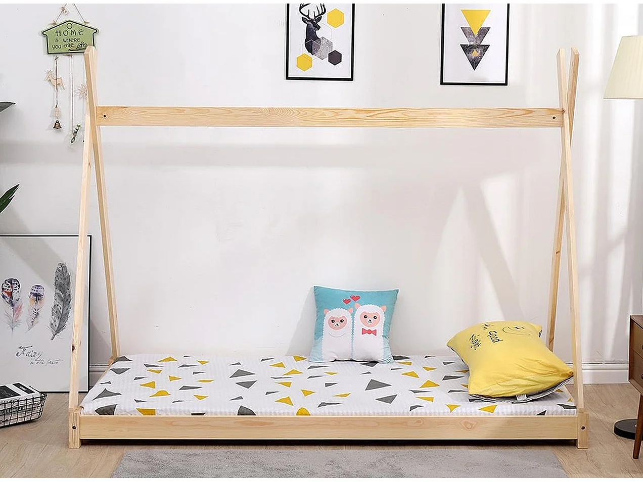 Lit Enfant Tipi en Bois "Banks" 90x190cm Beige