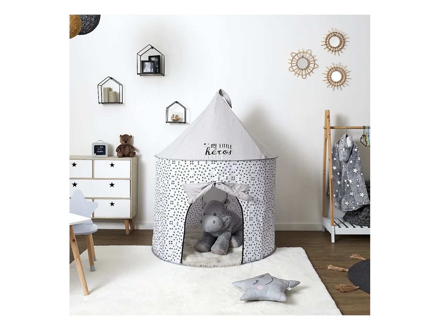 Tente Pop Up Grise 100x135cm Blanc, Gris, Noir