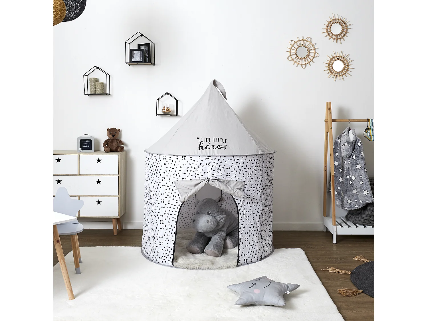 Tente Pop Up Grise 100x135cm Blanc, Gris, Noir