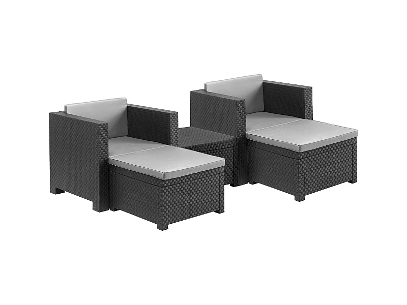 Conjunto de jardín Sira 2 sillones + 2 puffs + 1 mesa grafito