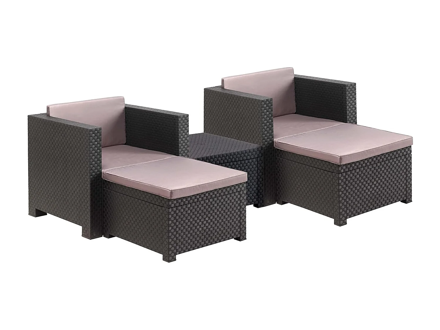 Conjunto de jardín Sira 2 sillones + 2 puffs + 1 mesa grafito