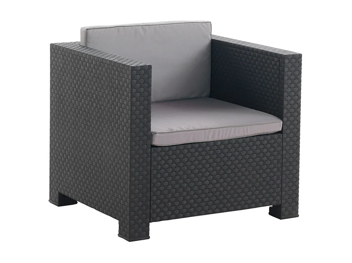 Conjunto de jardín Sira 2 sillones + 2 puffs + 1 mesa grafito