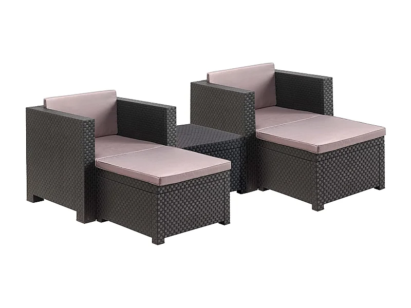 Conjunto de jardín Sira 2 sillones + 2 puffs + 1 mesa grafito