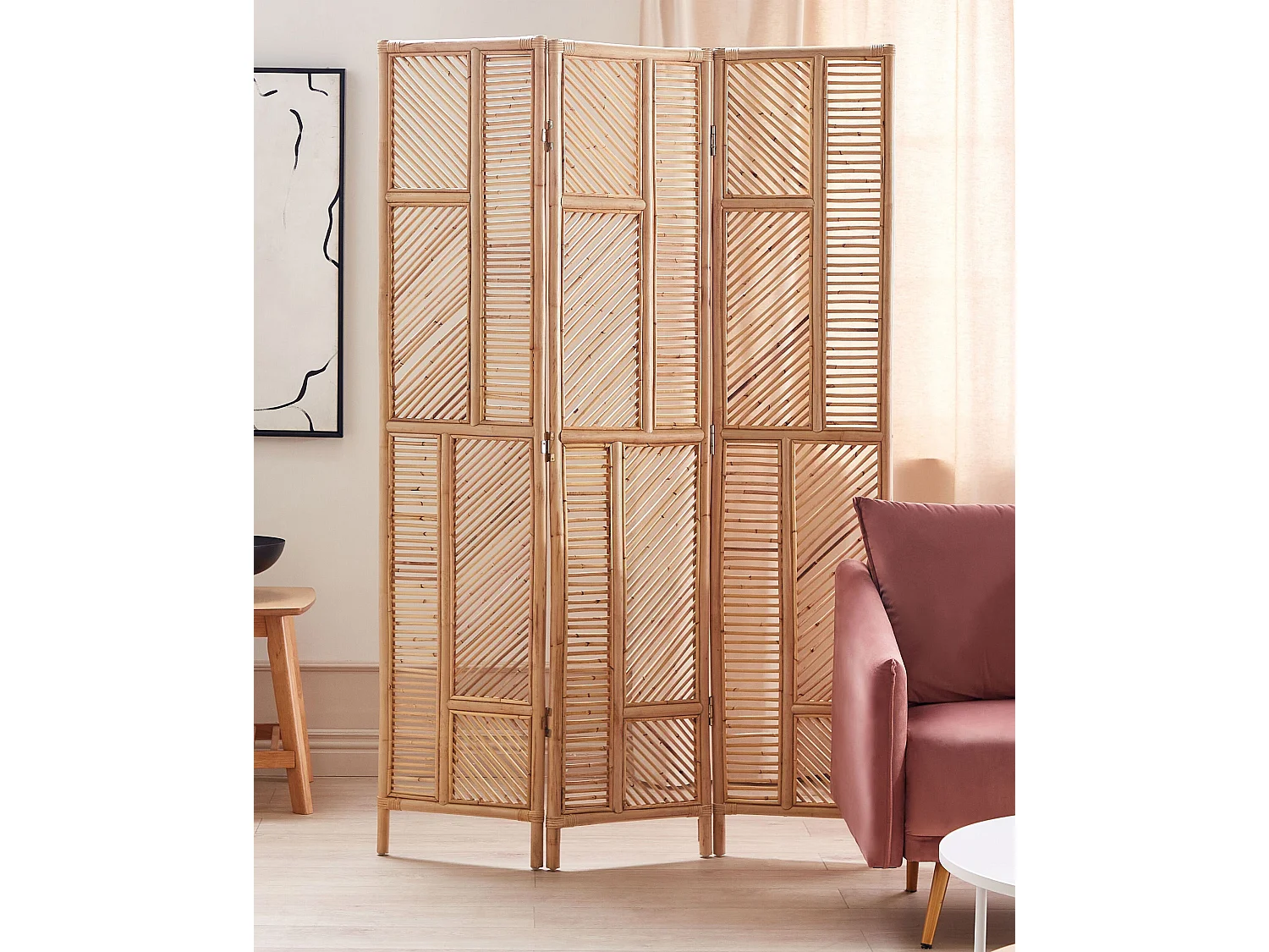 Separador de ambientes de 3 paneles LAMEZIA Marrón claro 117 cm 180 cm