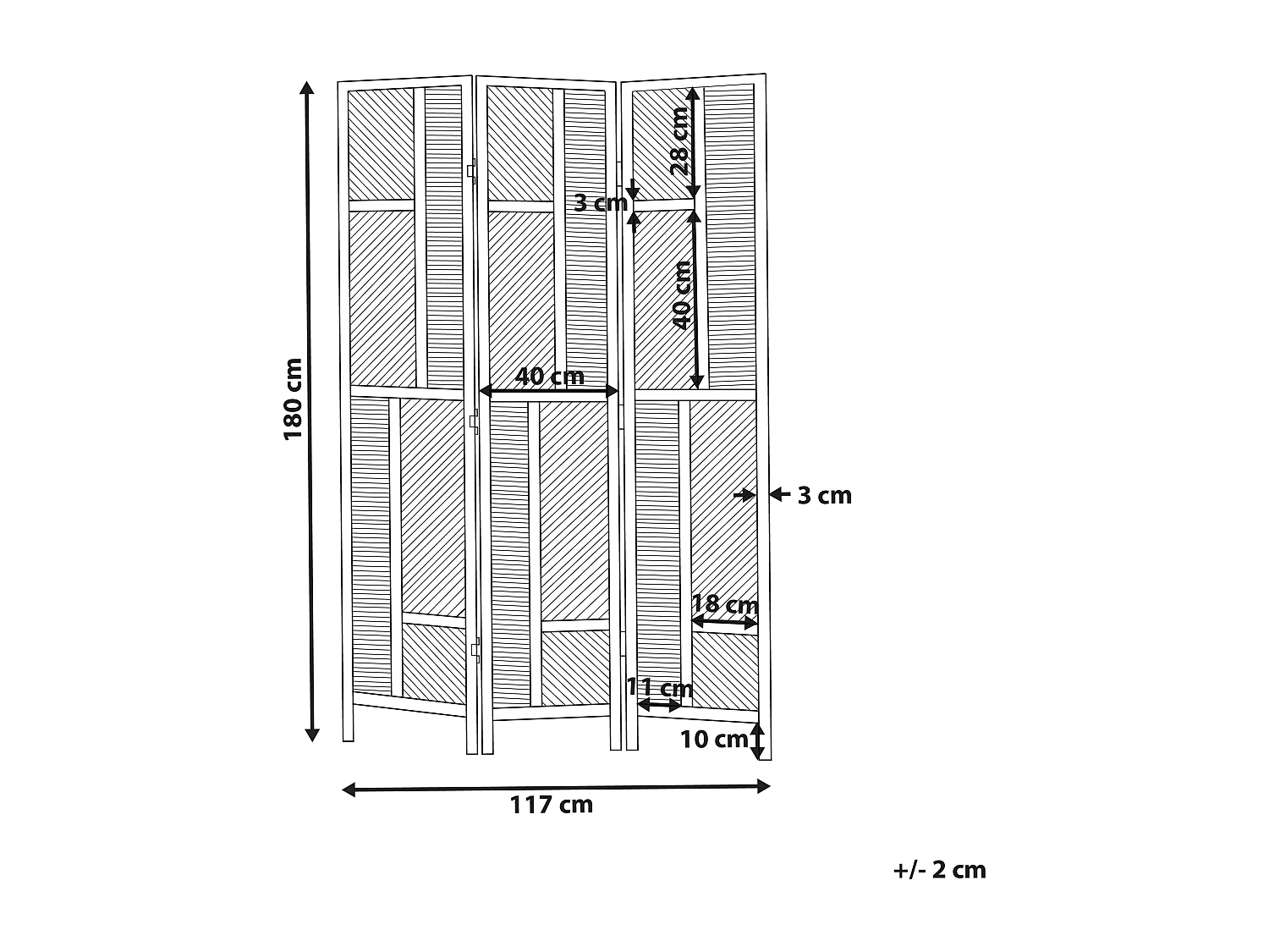 Separador de ambientes de 3 paneles LAMEZIA Marrón claro 117 cm 180 cm