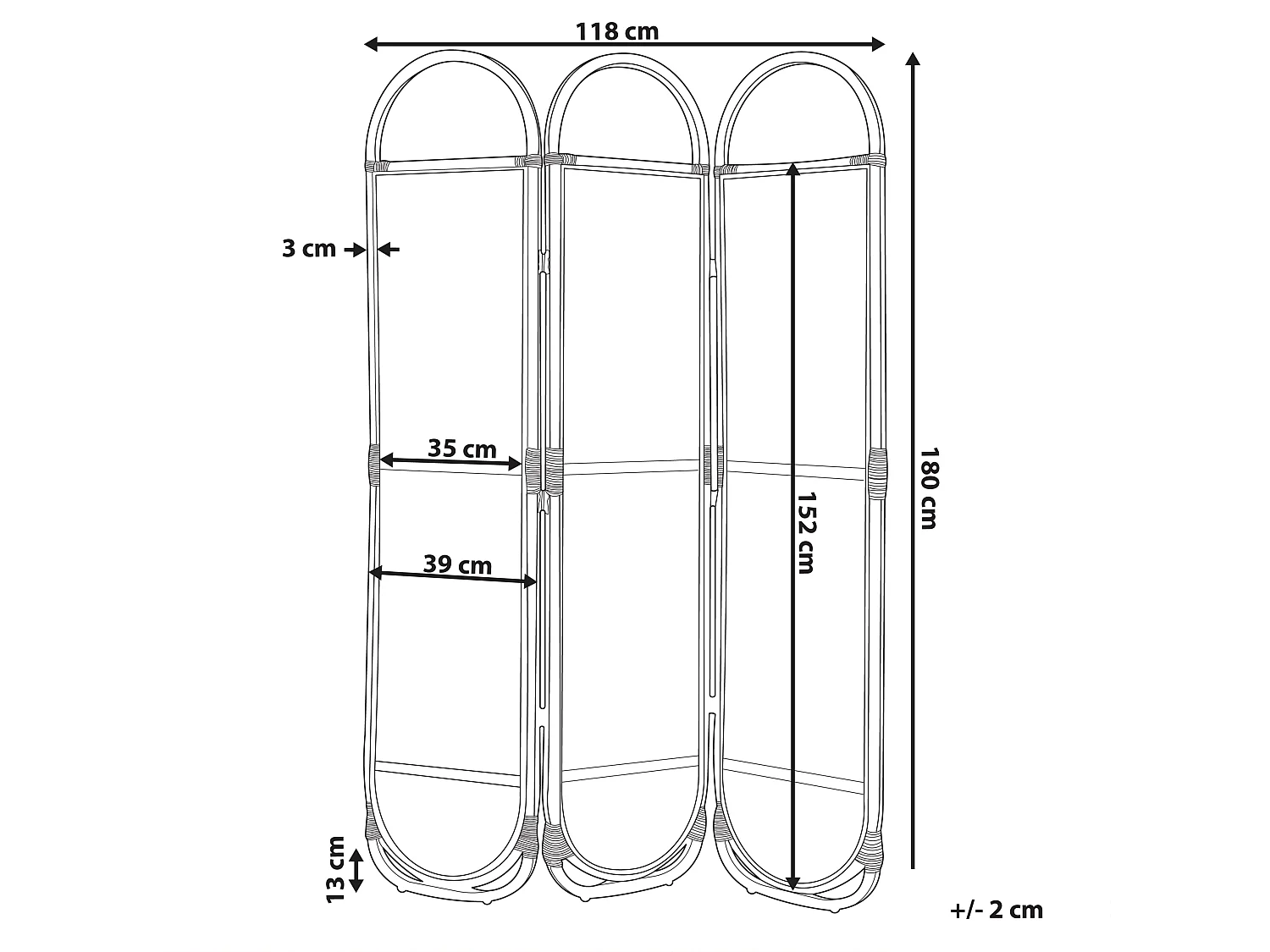 Separador de ambientes de 3 paneles CORTONA Marrón claro 118 cm 180 cm